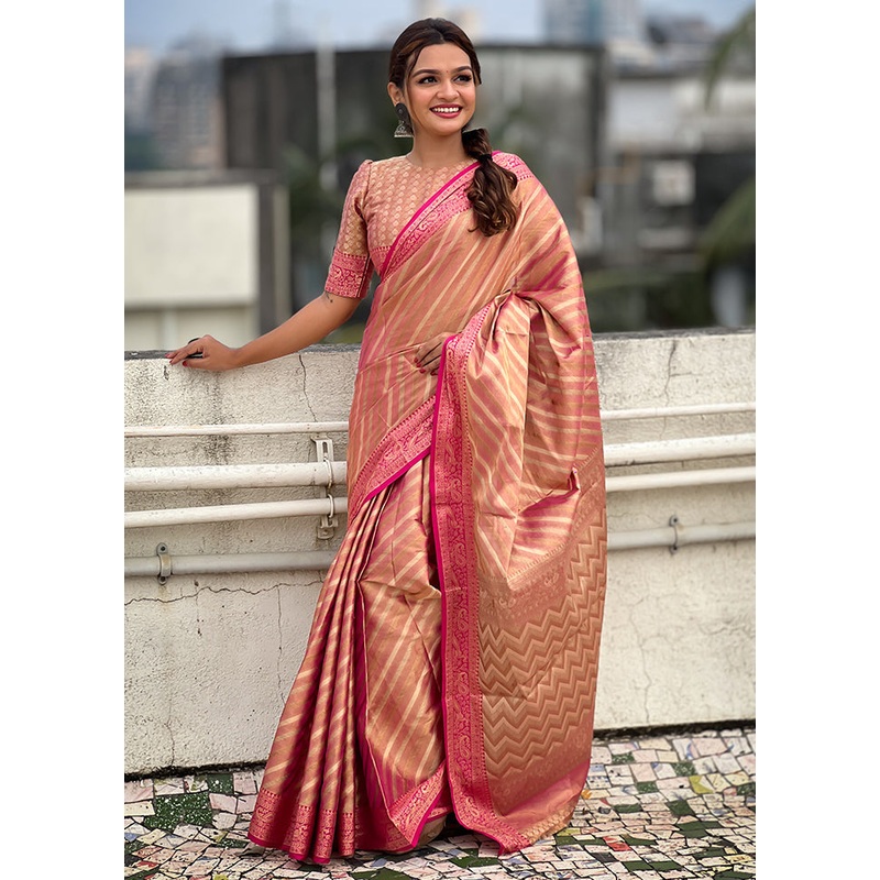 Pink Spun Silk Saree With Blouse Piece - JD986605496