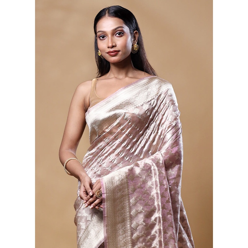 Pink Tissue Silk Saree With Blouse Piece - JD986605547