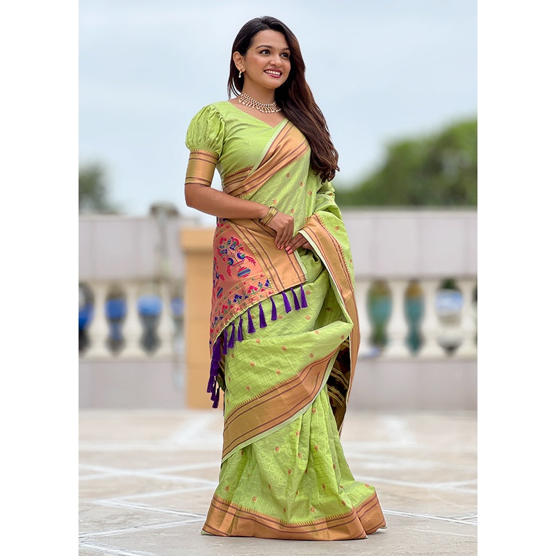 Pista Green Dupion Silk Saree With Blouse Piece - JD986605494