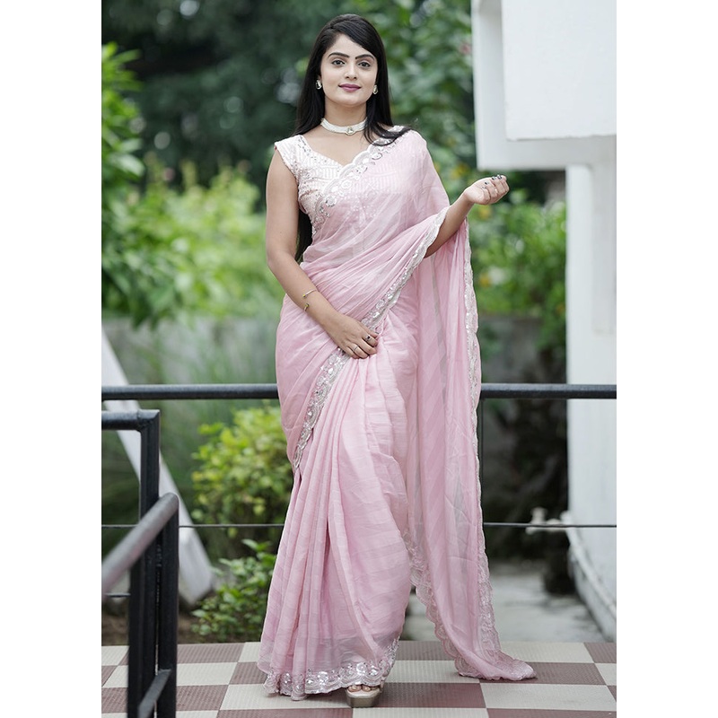 Purple Chiffon Silk Saree With Blouse Piece - JD986605491
