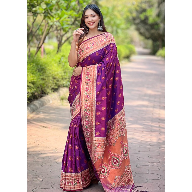 Purple Dupion Silk Saree With Blouse Piece - JD986605490