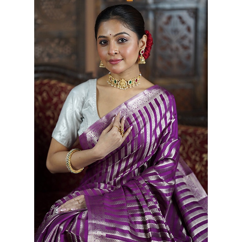 Purple Dupion Silk Saree With Blouse Piece - JD986605600