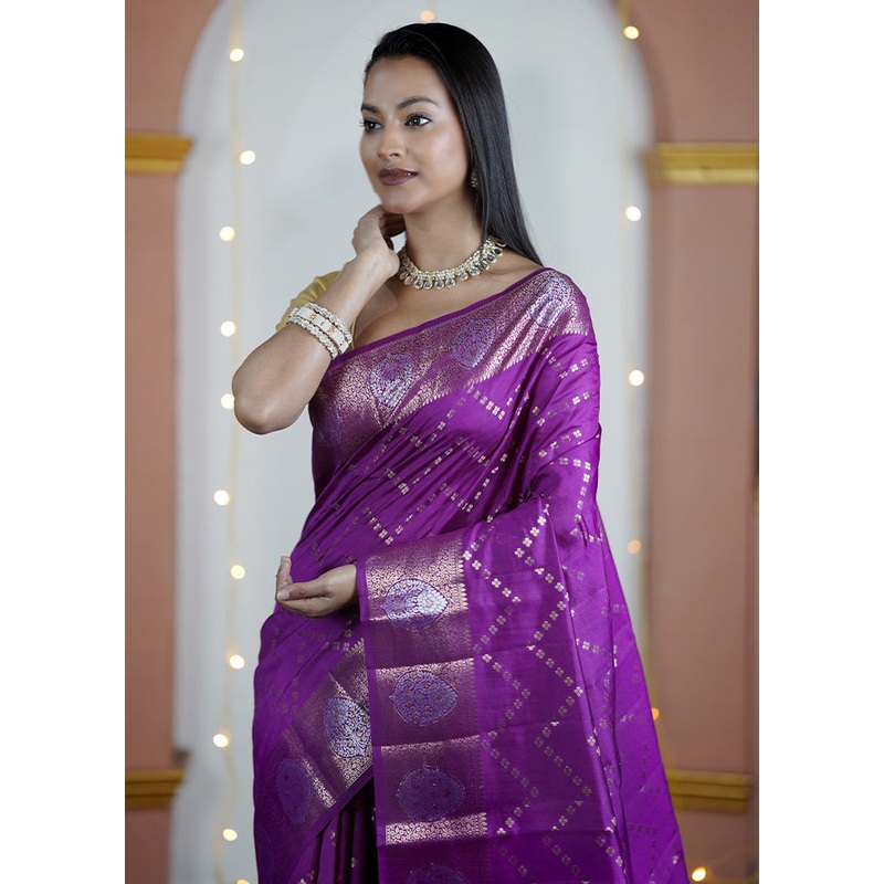Purple Handloom Dupion Pure Silk Saree With Blouse Piece - JD986605598