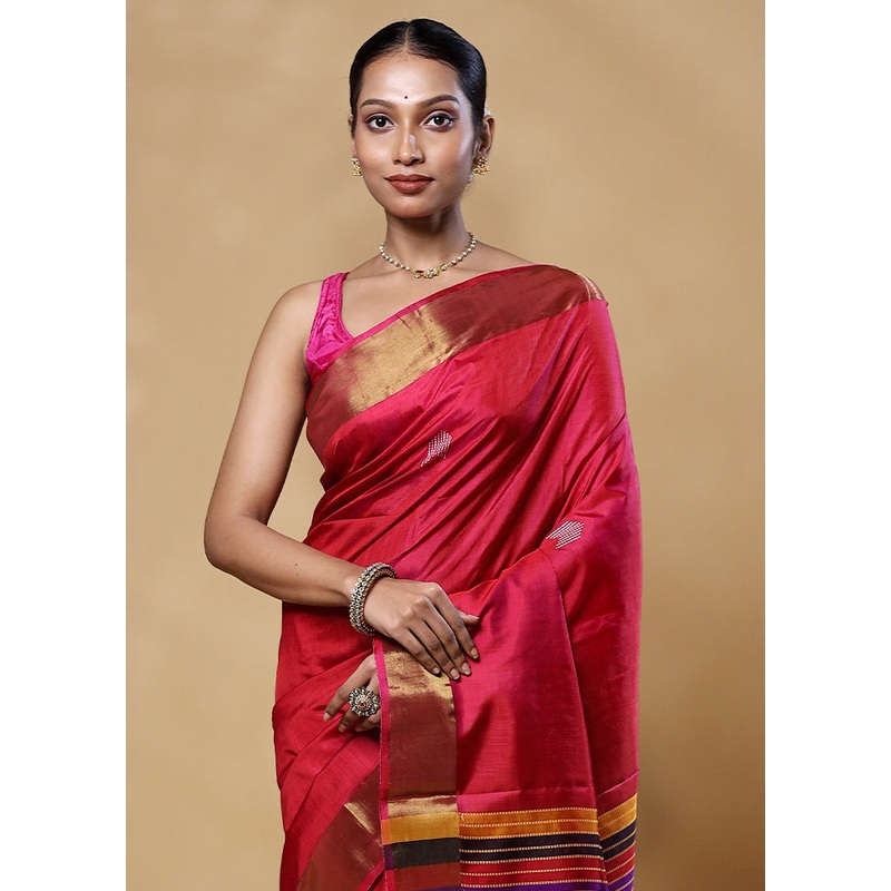 Red Kalakshetra Kanjivaram Silk Saree With Blouse Piece - JD986605539