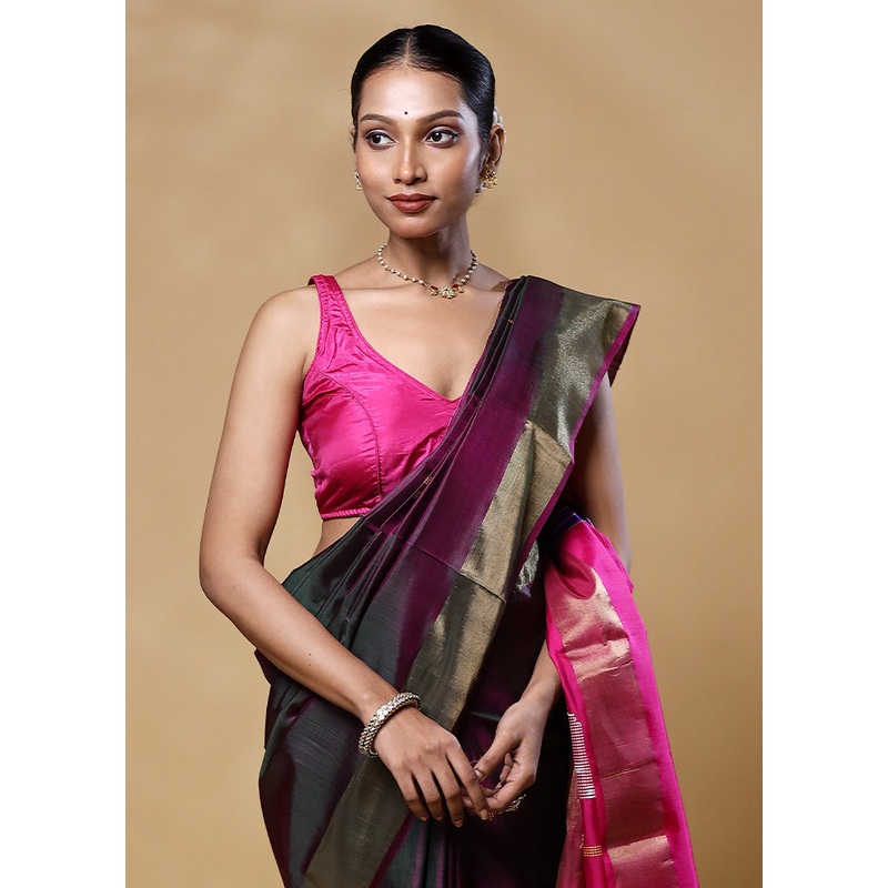 Violet Kalakshetra Kanjivaram Silk Saree With Blouse Piece - JD986605534