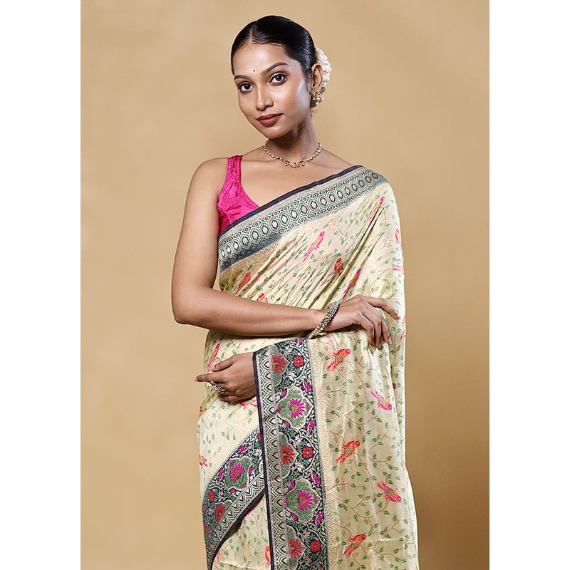 White Dupion Silk Saree With Blouse Piece - JD986605533