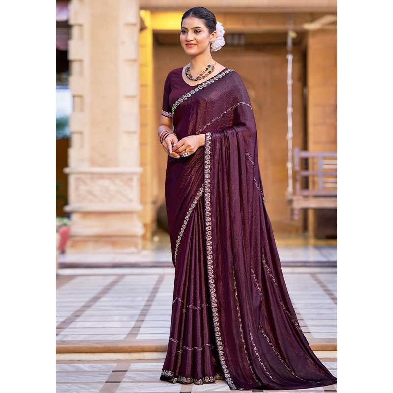 Wine Chiffon Silk Saree With Blouse Piece - JD986605583