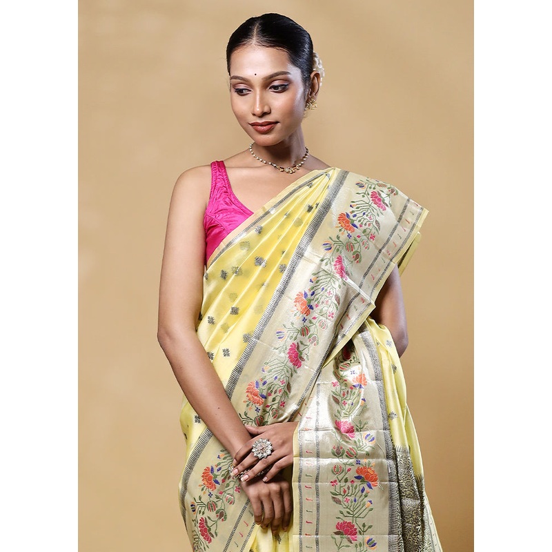 Yellow Handloom Dupion Pure Silk Saree With Blouse Piece - JD986605530