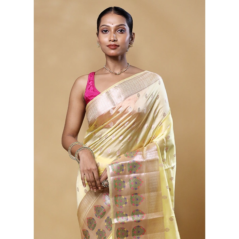 Yellow Handloom Dupion Pure Silk Saree With Blouse Piece - JD986605531