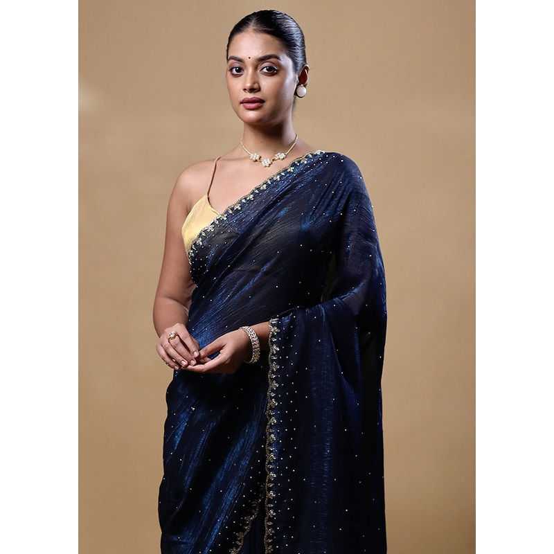 Black Silk Saree With Blouse Piece - JD986605300
