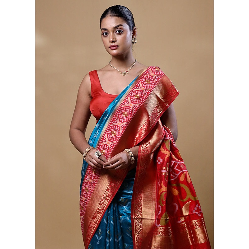 Blue Dupion Silk Saree With Blouse Piece - JD986605296