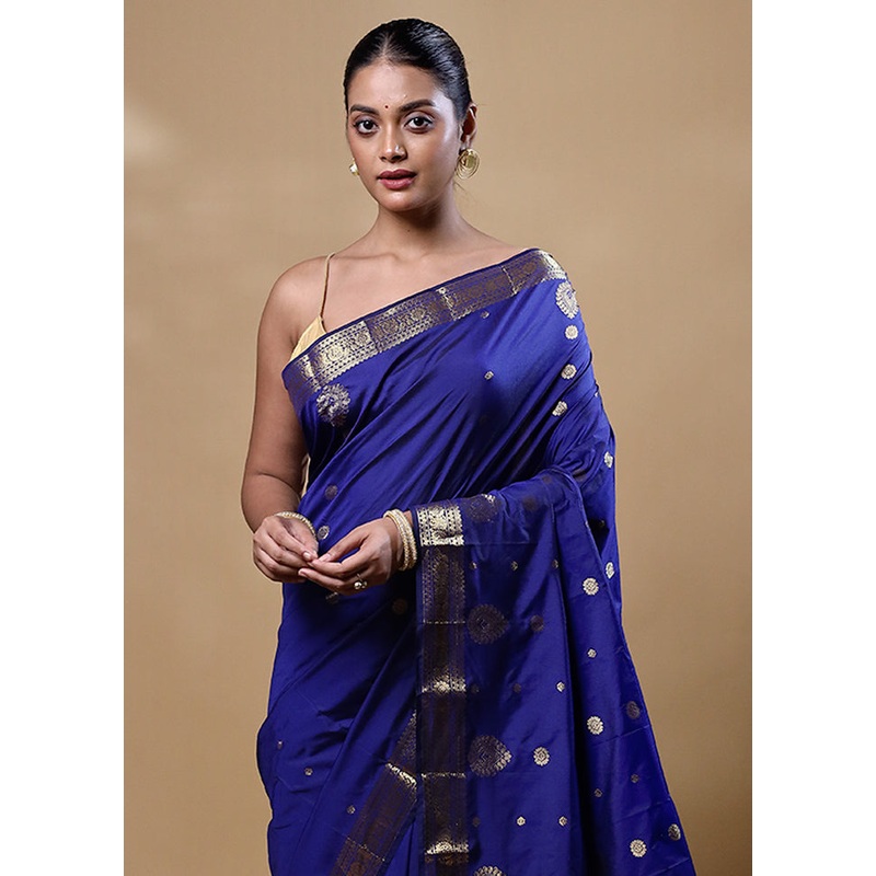 Blue Kanjivaram Silk Saree With Blouse Piece - JD986605291