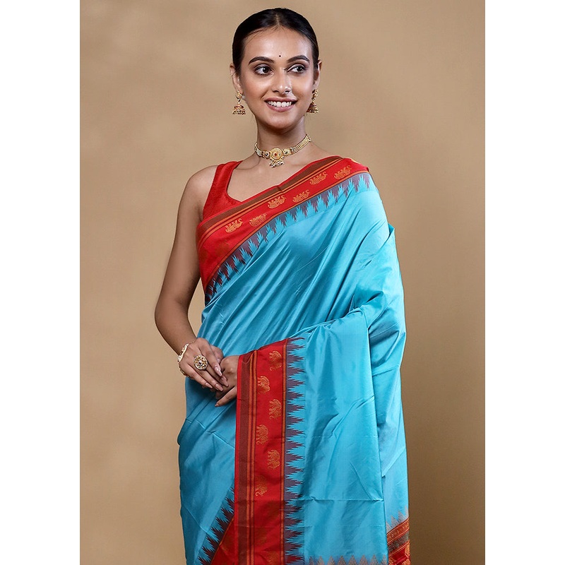 Blue Kanjivaram Silk Saree With Blouse Piece - JD986605372