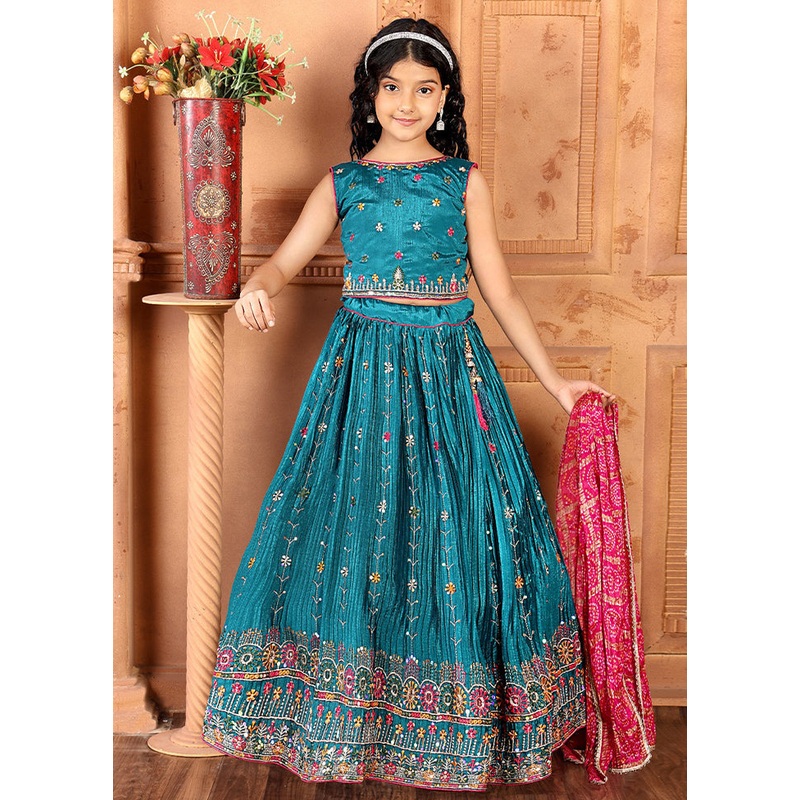 Blue Silk Sequance Embroidery Work Lehenga With Dupatta - JD986605312
