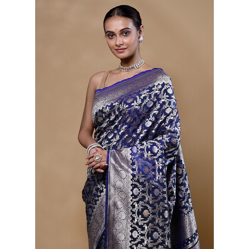 Blue Uppada Silk Saree With Blouse Piece - JD986605368