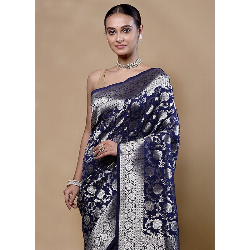 Blue Uppada Silk Saree With Blouse Piece - JD986605369
