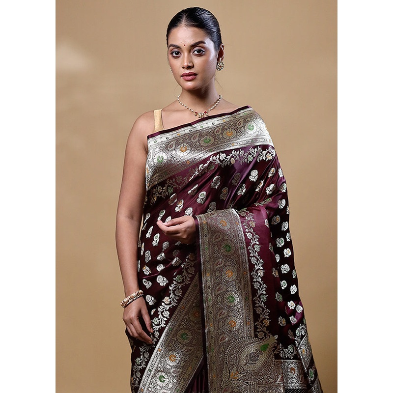 Brown Banarasi Silk Saree With Blouse Piece - JD986605287