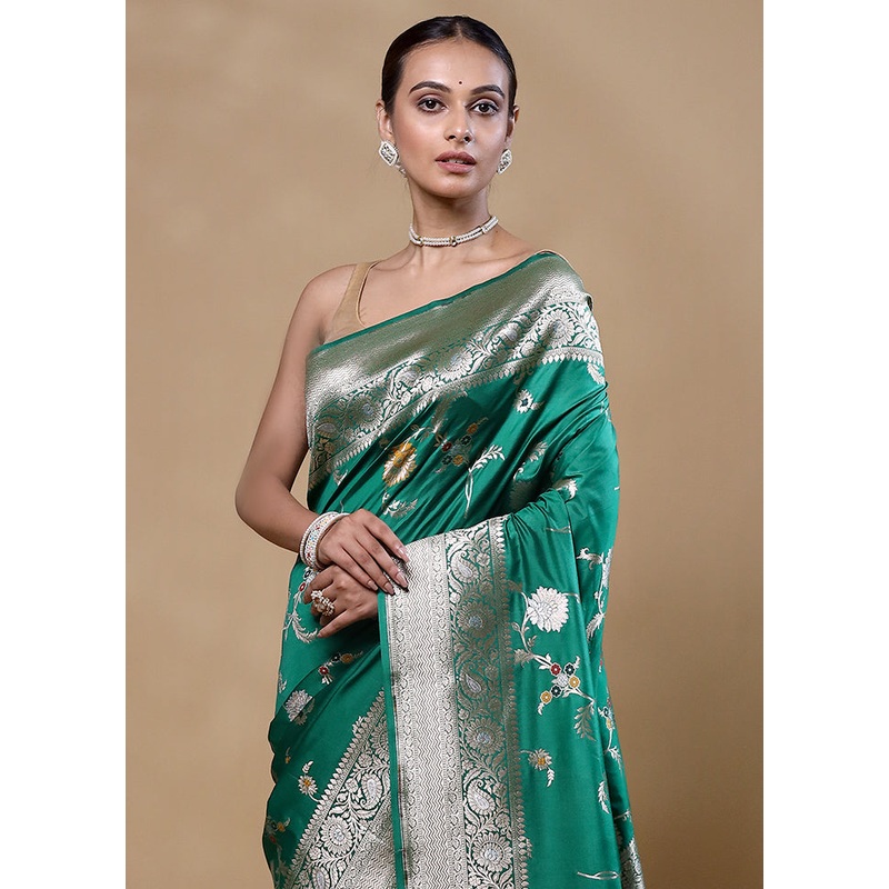 Green Katan Silk Saree With Blouse Piece - JD986605361
