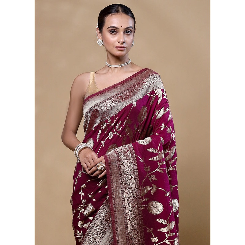 Maroon Georgette Saree With Blouse Piece - JD986605350
