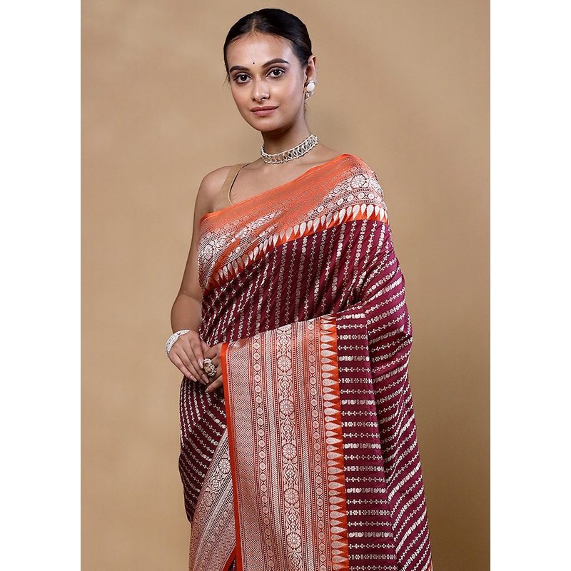 Maroon Katan Silk Saree With Blouse Piece - JD986605349
