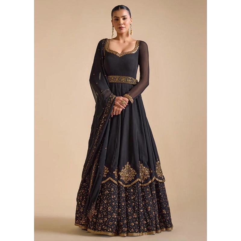Multicolor Readymade Georgette Dupatta Indian Dress - JD986605393