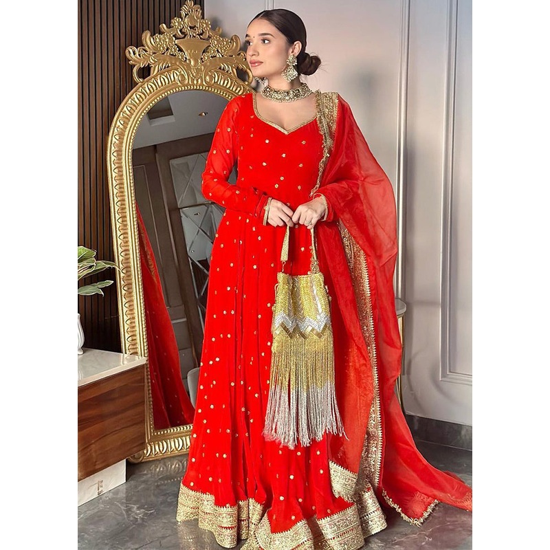 Multicolor Readymade Georgette Dupatta Indian Dress - JD986605394