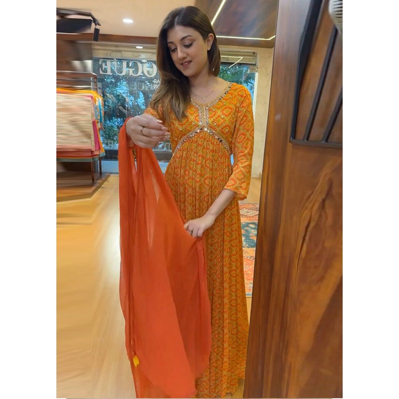 Multicolor Readymade Georgette Dupatta Indian Dress - JD986605395