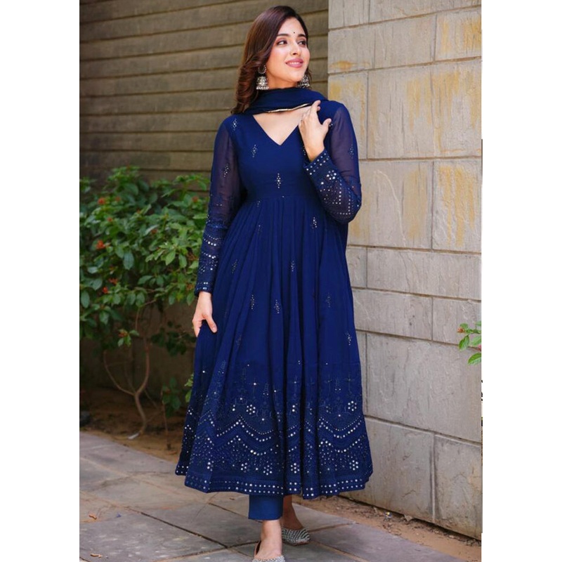 Multicolor Readymade Georgette Dupatta Indian Dress - JD986605396