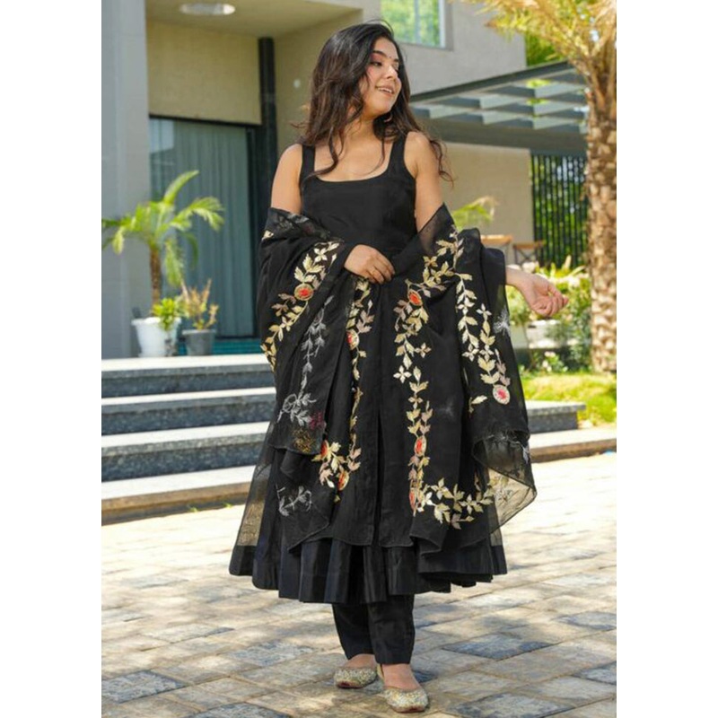 Multicolor Readymade Silk Dupatta Indian Dress - JD986605384