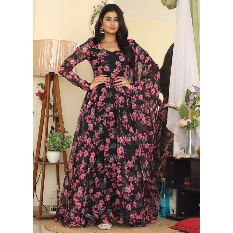 Multicolor Readymade Silk Dupatta Indian Dress - JD986605386
