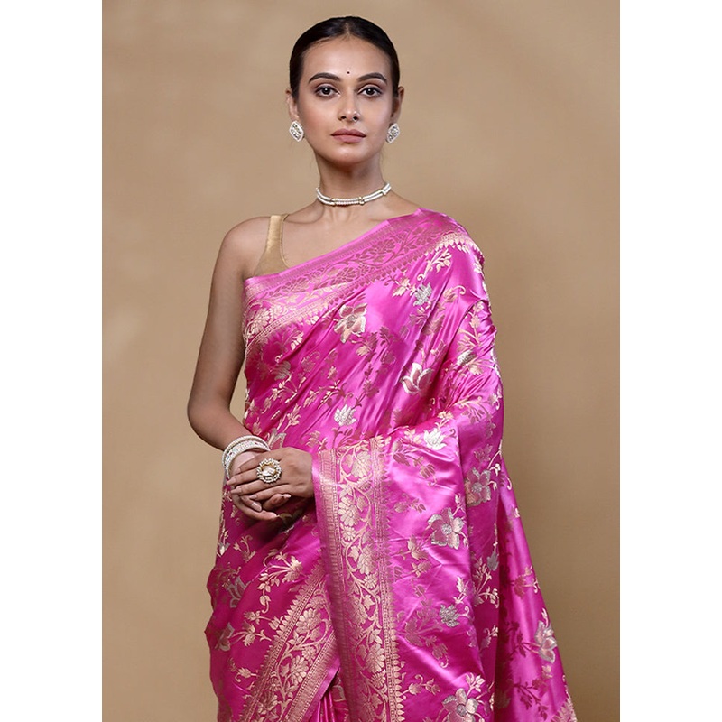Pink Dupion Silk Saree With Blouse Piece - JD986605340