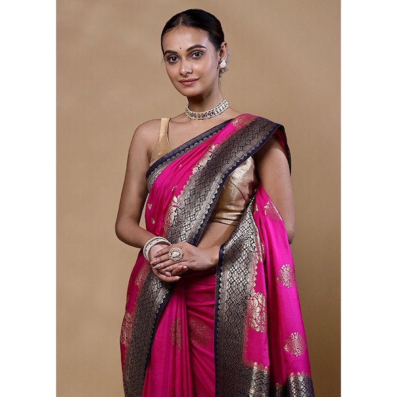 Pink Dupion Silk Saree With Blouse Piece - JD986605341