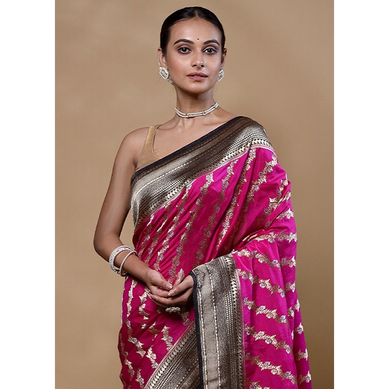 Pink Georgette Saree With Blouse Piece - JD986605339