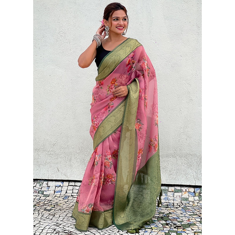 Pink Spun Silk Saree With Blouse Piece - JD986605315