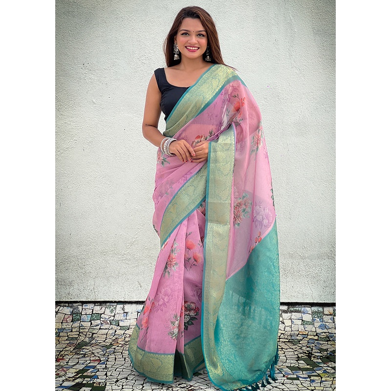 Pink Spun Silk Saree With Blouse Piece - JD986605316