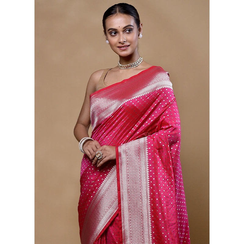 Pink Uppada Silk Saree With Blouse Piece - JD986605338