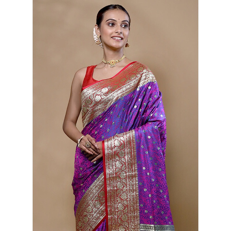 Purple Tanchoi Silk Saree With Blouse Piece - JD986605337