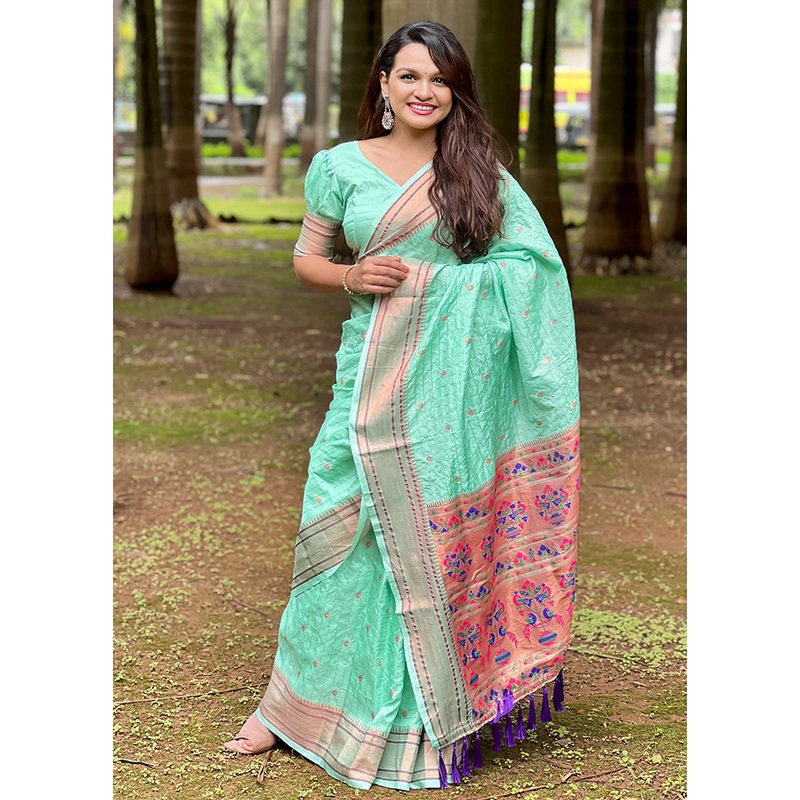 Sea Green Dupion Silk Saree With Blouse Piece - JD986605485