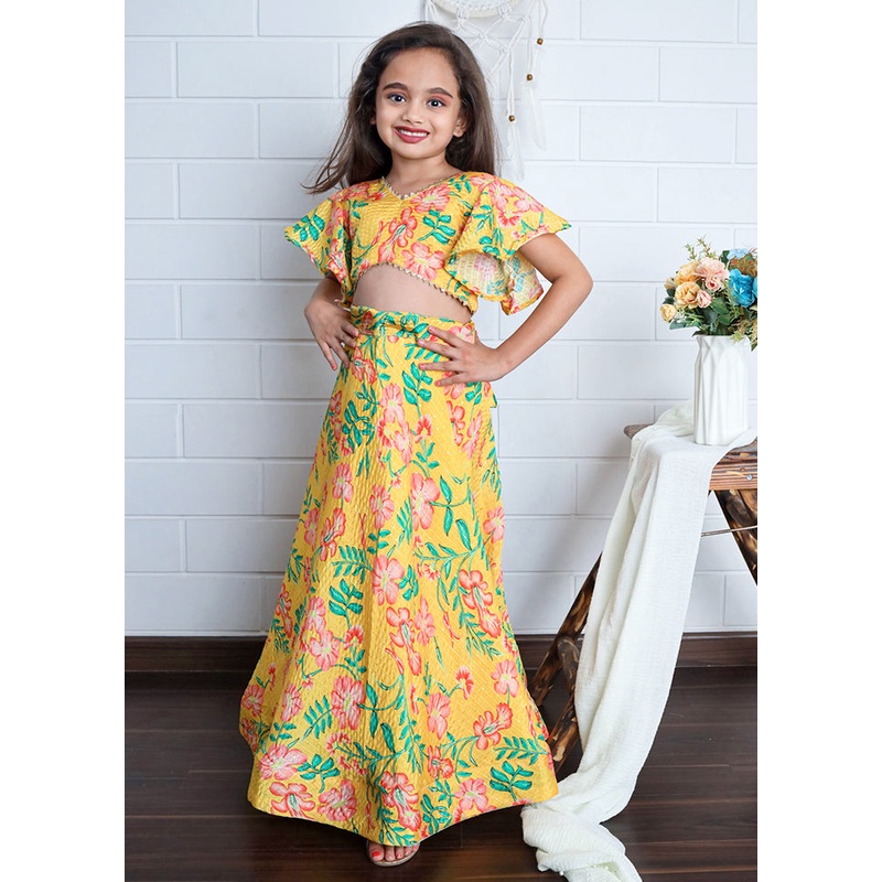 Yellow Silk Digital Printed Work Lehenga - JD986605303