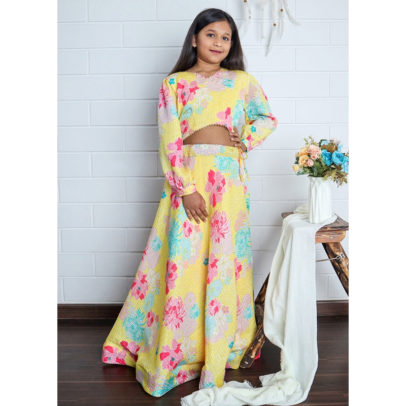 Yellow Silk Digital Printed Work Lehenga - JD986605304