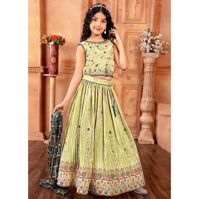Yellow Silk Sequance Embroidery Work Lehenga With Dupatta - JD986605302