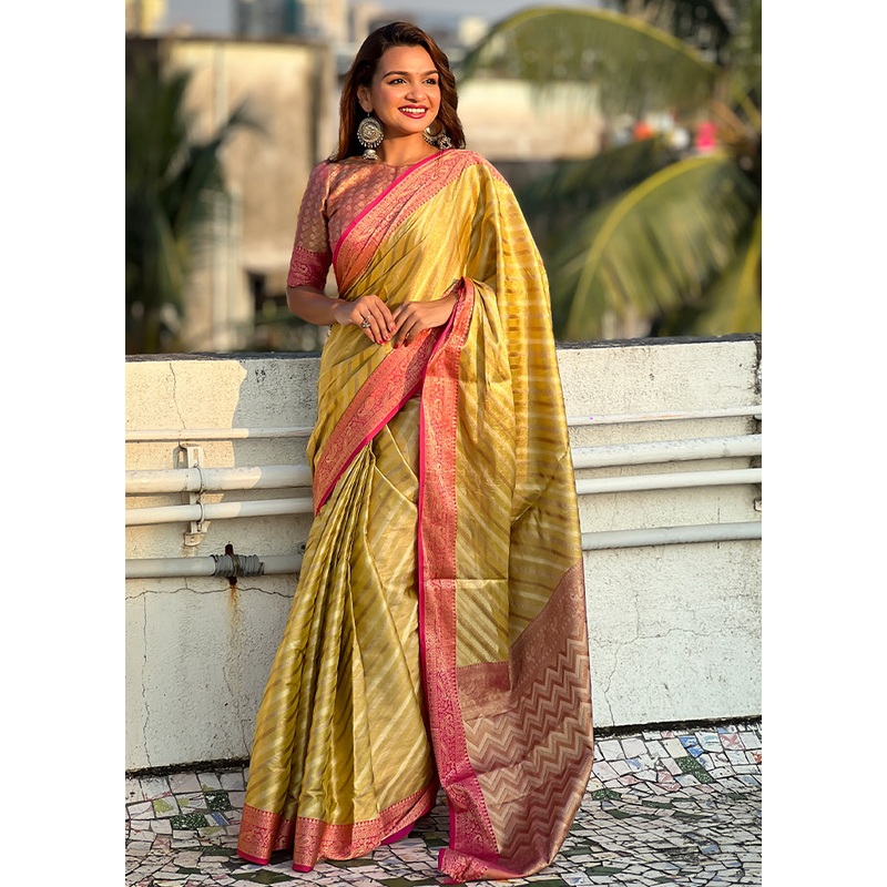 Yellow Spun Silk Saree With Blouse Piece - JD986605477