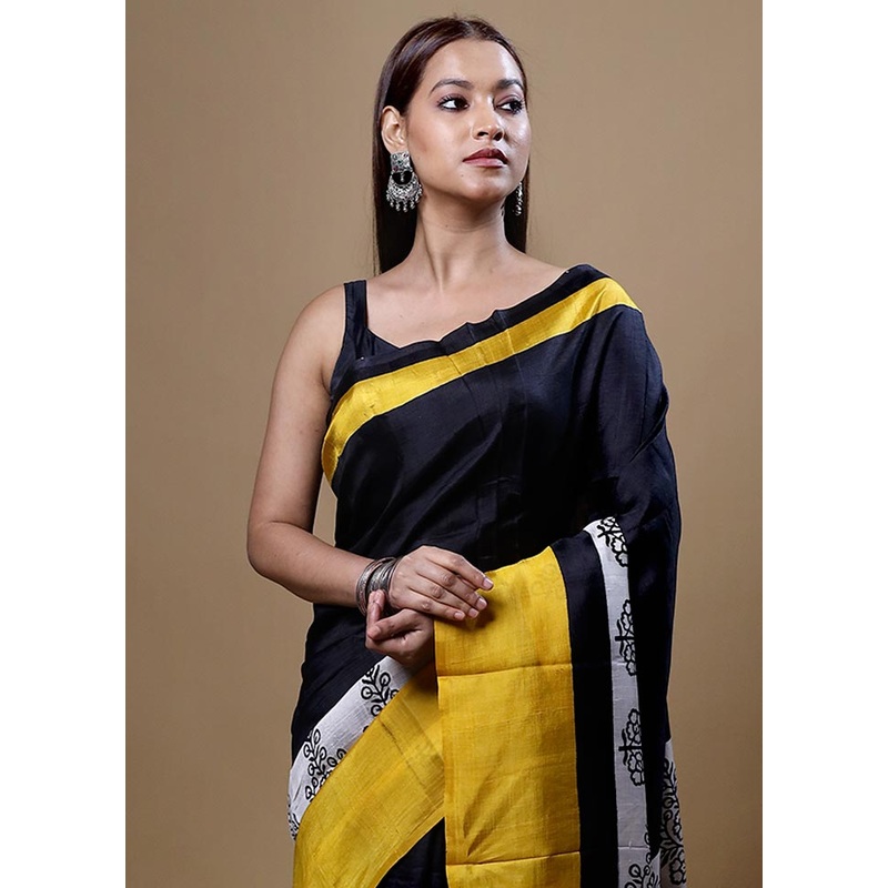 Back Printed Pure Silk Saree Without Blouse Piece - JD986605100
