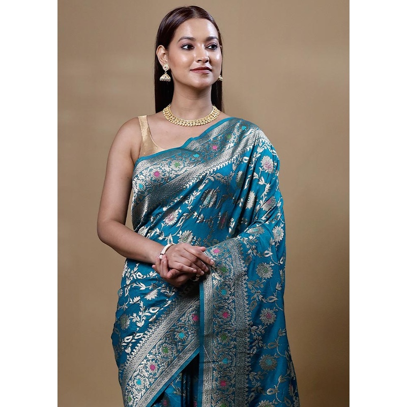 Blue Georgette Saree With Blouse Piece - JD986605094