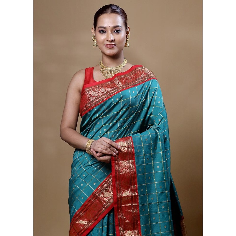 Blue Kanjivaram Silk Saree With Blouse Piece - JD986605090