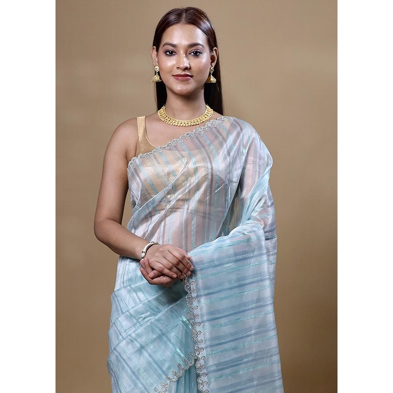 Blue Silk Saree With Blouse Piece - JD986605092