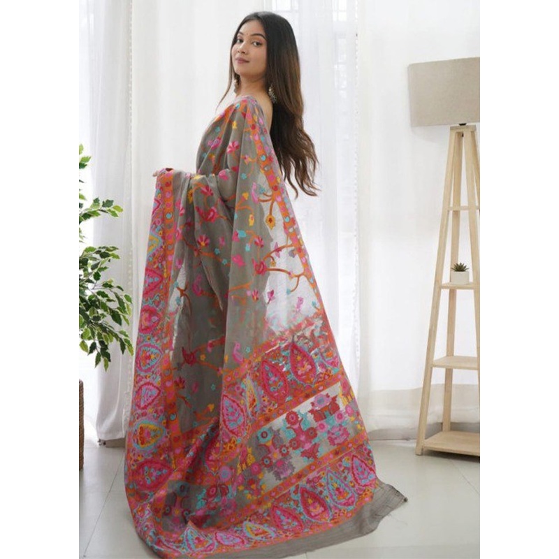 Brown Banarasi Silk Saree With Blouse Piece - JD986605196