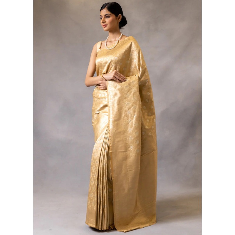 Chiku Banarasi Silk Saree With Blouse Piece - JD986605192