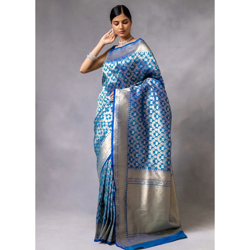 Firoza Banarasi Silk Saree With Blouse Piece - JD986605176