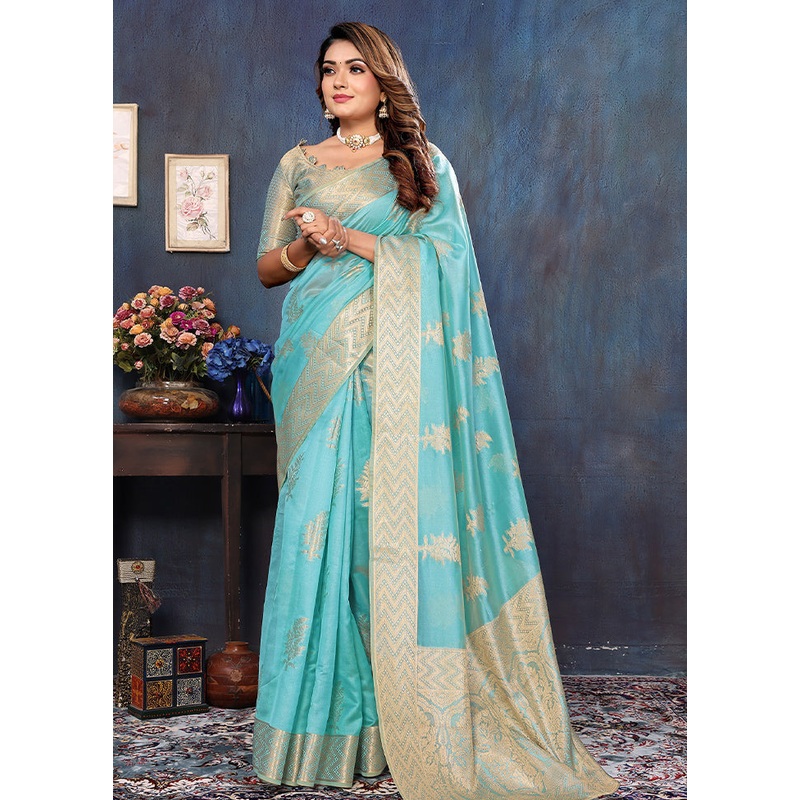 Firoza Organza Saree With Blouse Piece - JD986605175